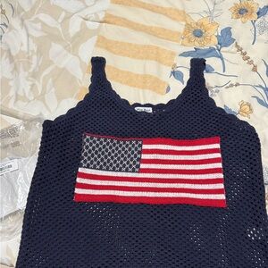 White Birch Navy Crochet Top